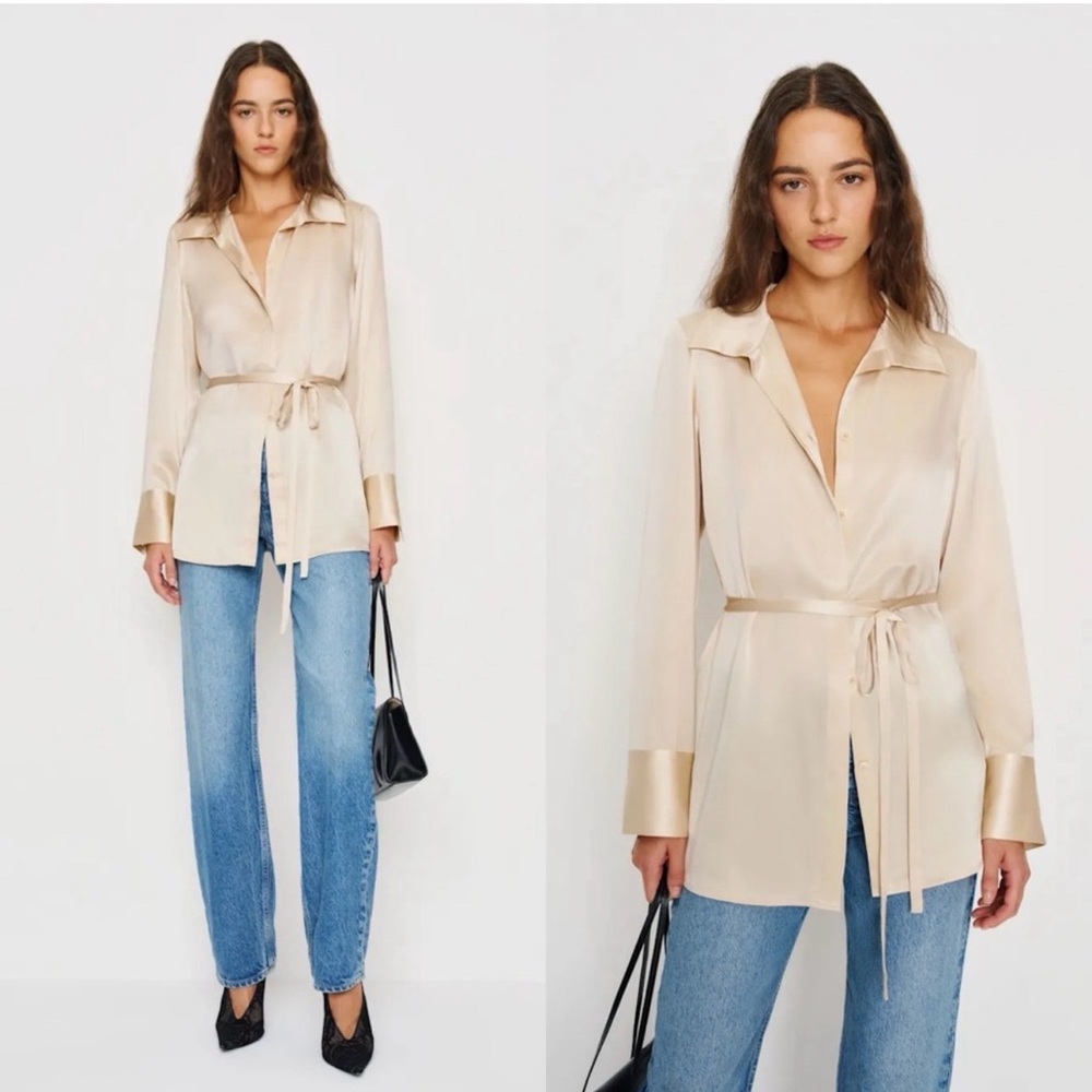 REFORMATION NEW Camilla Tie Waist Silk Shirt 0